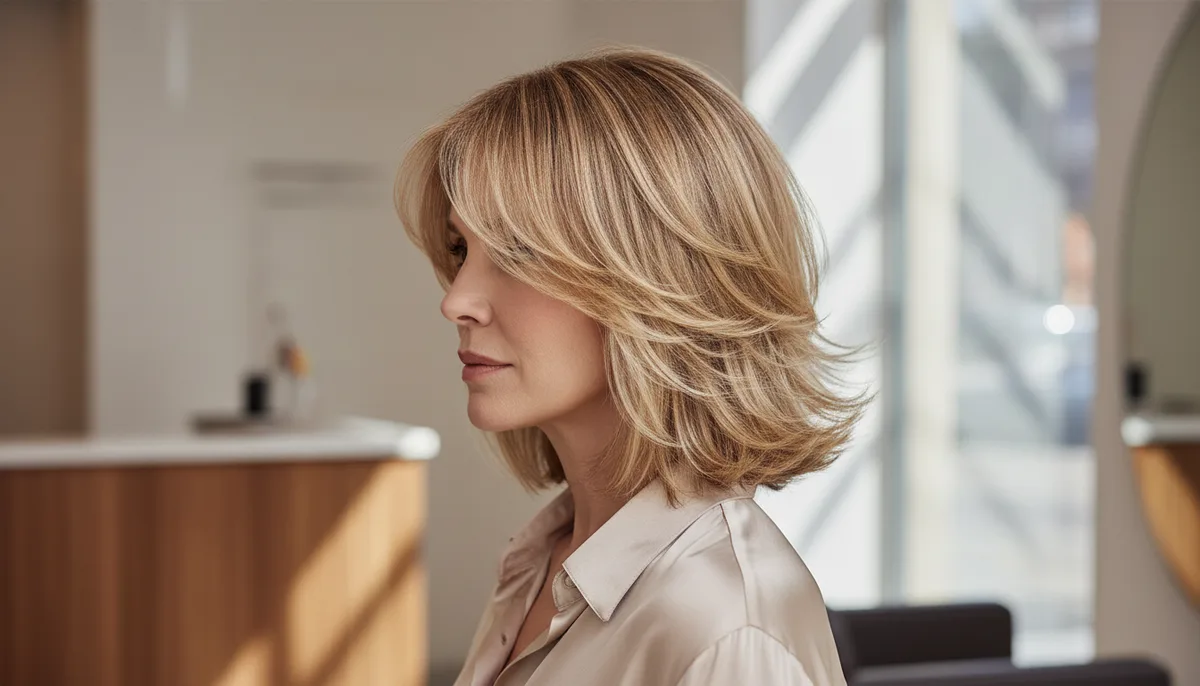 Coupe mi-long dégradé effilé avec frange à 50 ans : le guide